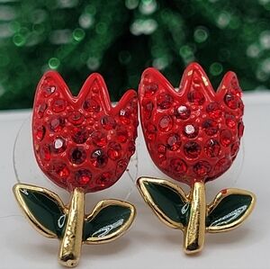 ✨2/$10✨ Cute Mini Red Tulip Earrings Studs Betsey Johnson 🌷 Casual Gift